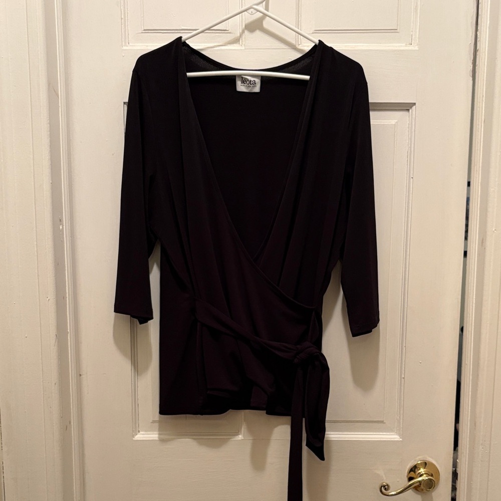 Leota Black Faux Wrap Top